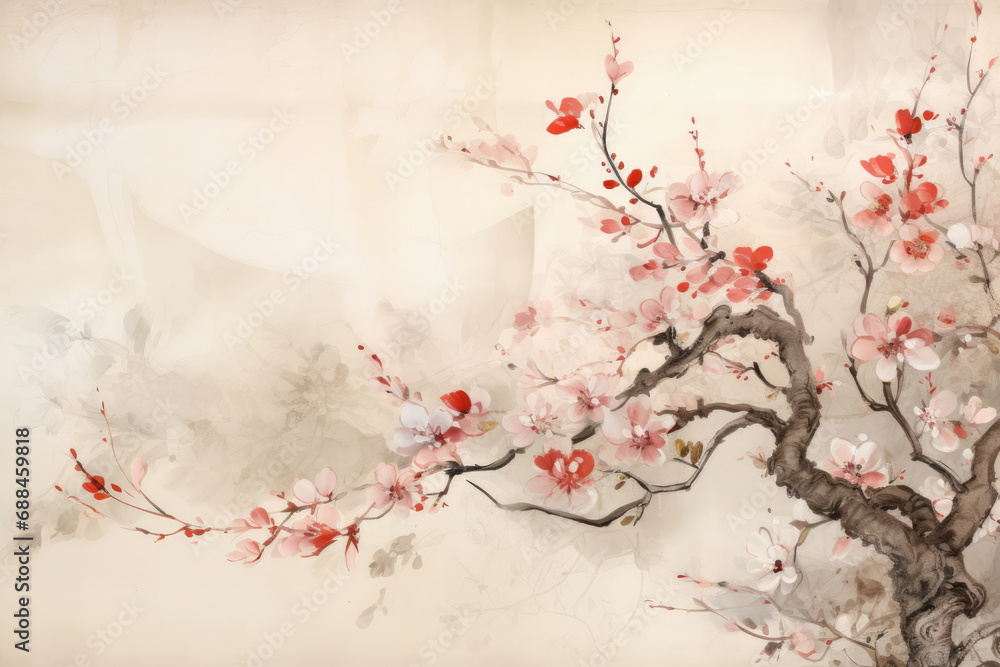 Fototapeta Branch chinese blossom japanese spring tree