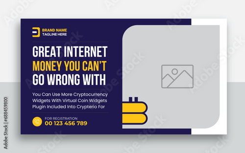 Cryptocurrency youtube thumbnail and web banner template design