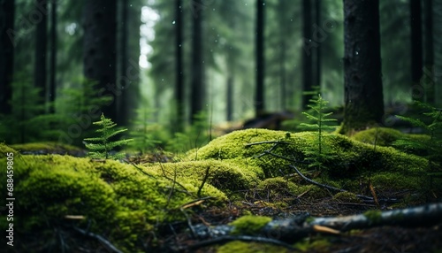 beautiful close-up photo of mossy forest floor © Pter