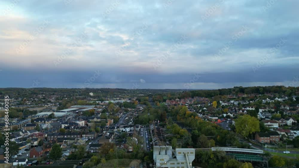 Aerial View of Illuminated Central Hemel Hempstead City of England UK. Footage Was Captured at Just After Sunset From Altitude of Drone's Camera Aerial View of Illuminated Central Hemel Hempstead City of England UK. Footage Was Captured at Just After Sunset From Altitude of Drone's Camera