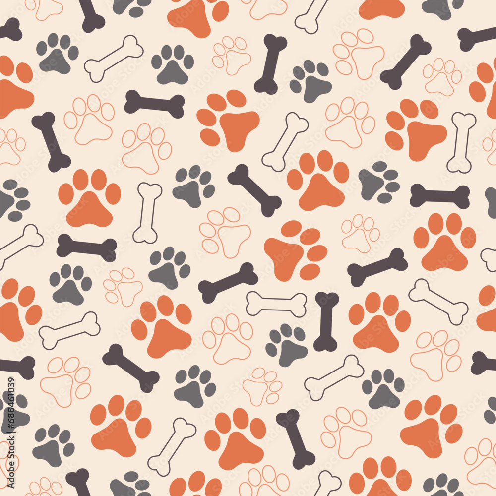 Fototapeta premium Paw animal print silhouettes. Seamless pattern with paws