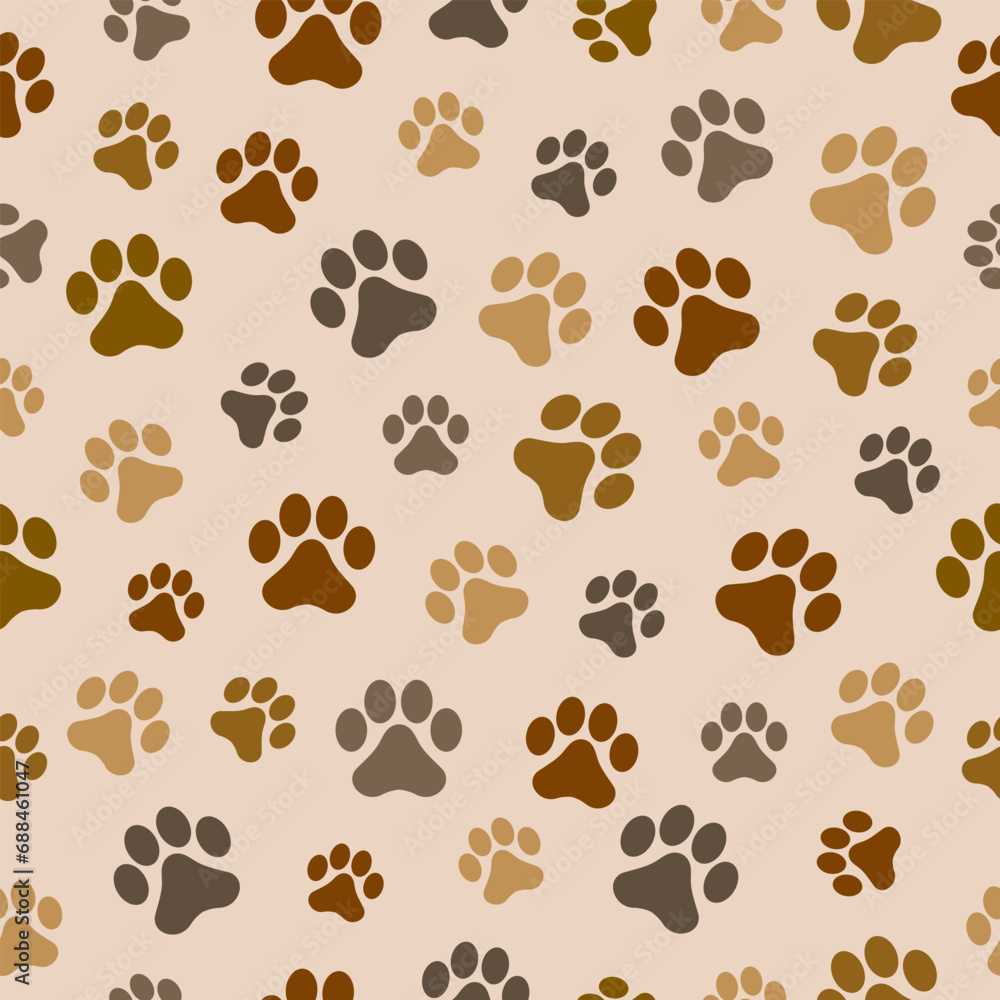 Fototapeta premium Paw animal print silhouettes. Seamless pattern with paws