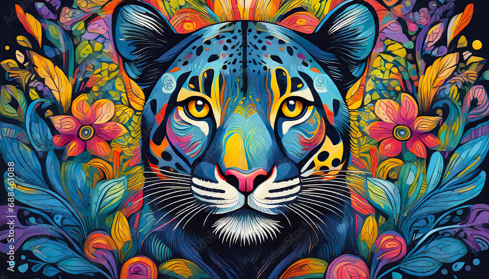 black panther bright colorful and vibrant poster illustration
