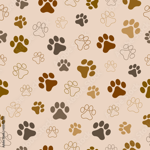 Paw animal print silhouettes. Seamless pattern with paws	