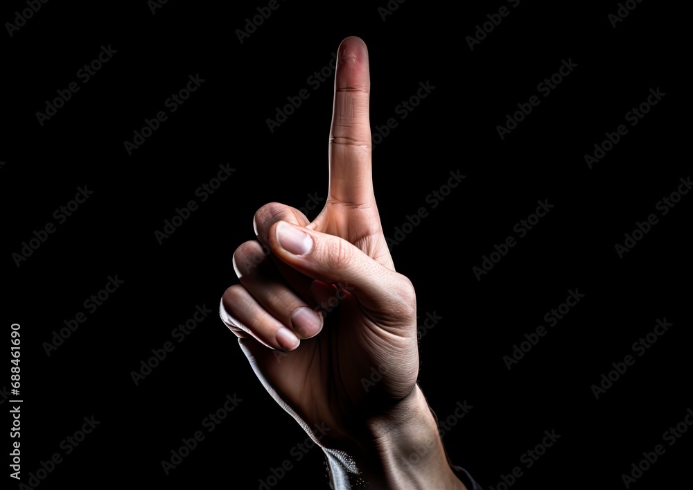A hand with one of their fingers pointing up. A hand with one of their fingers pointing up.