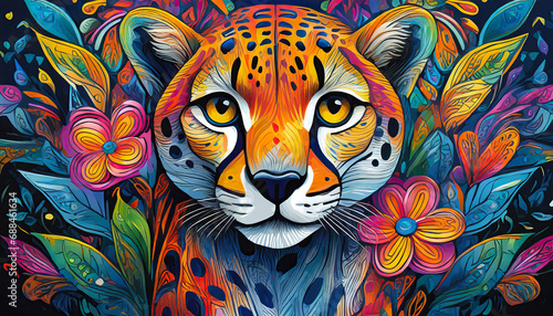 cheetah bright colorful and vibrant poster illustration