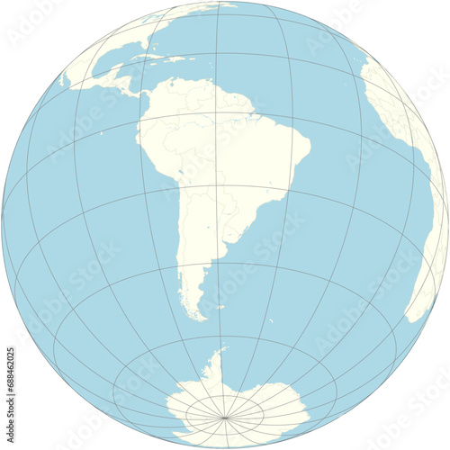 The Brazilian Island is positioned at the center of the orthographic projection of the global map. An island in Rio Grande do Sul, Brazil also known as Isla Brasilera.
