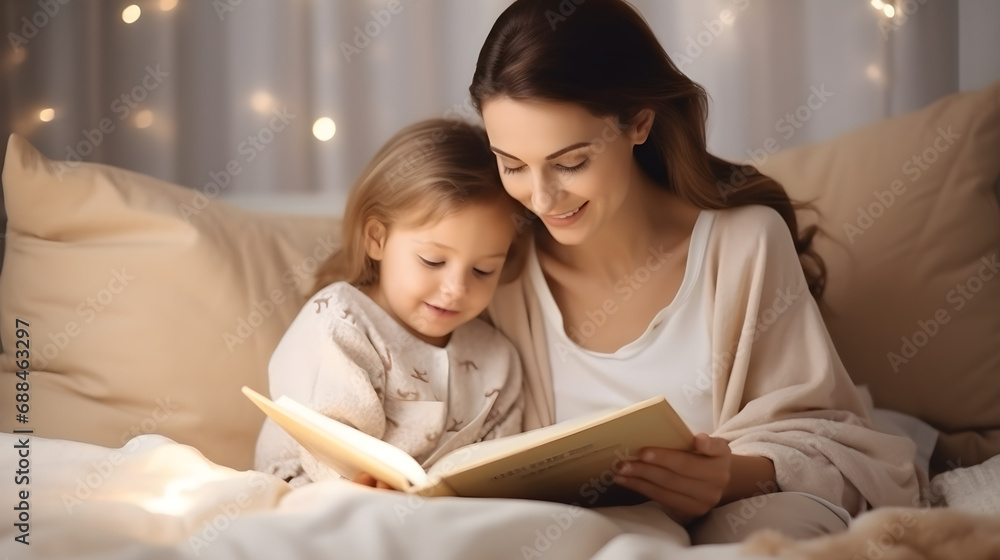 A mother reads a book to her child A mother reads a book to her child