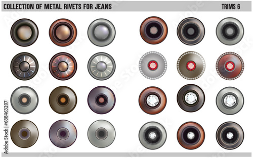 COLLECTION OF METAL RIVETS BUTTON STUDS FOR JEANS AND FOR OTHER ACCESSORIES VECTOR ILLUSTRATION