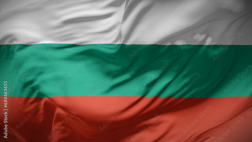 Close-up view of Bulgaria national flag fluttering in the wind.