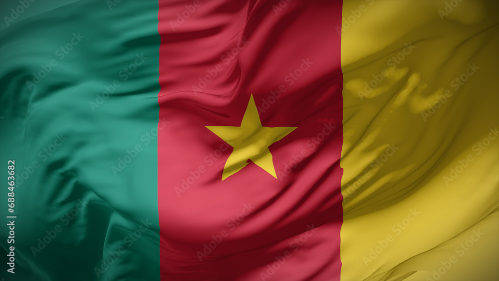 Fototapeta premium Close-up view of Cameroon national flag fluttering in the wind.