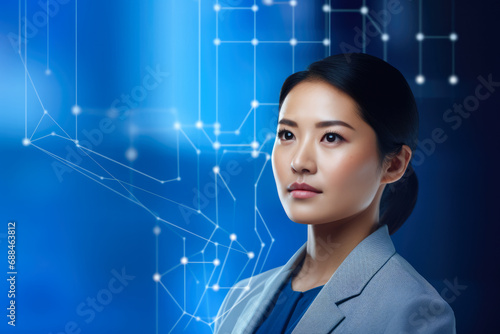 Asian woman merged with advanced technology