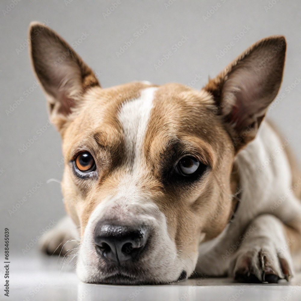 dog dramatic studio lighting and a shallow depth isolated on white background. ai generative