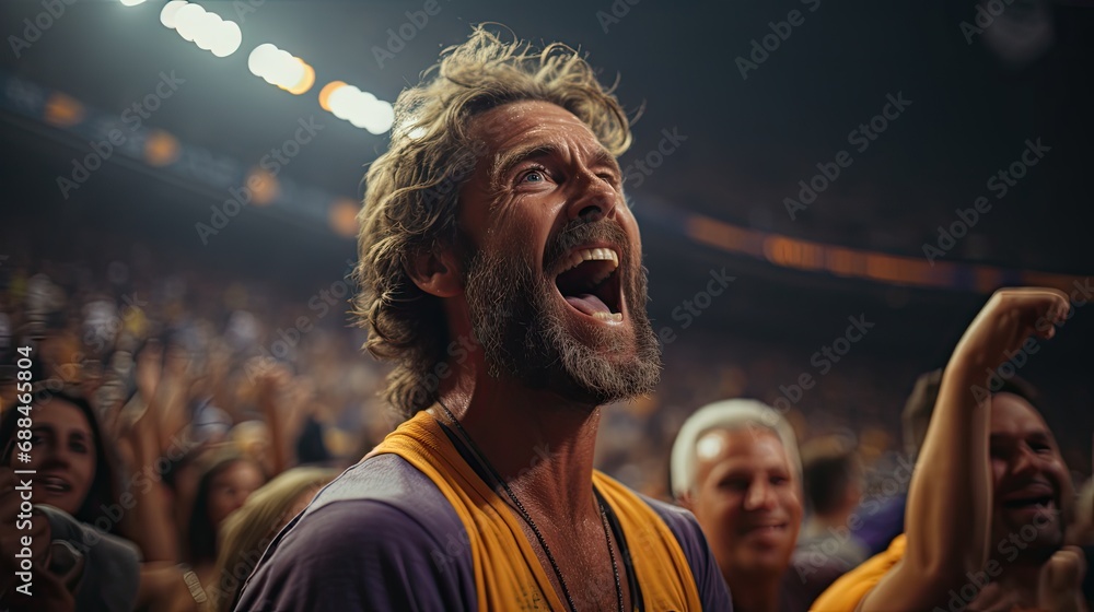 Sports fan shouting in excitement in stadium created with ai Sports fan shouting in excitement in stadium created with ai