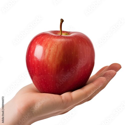 An apple on the hand isolated on transparent, ai technology