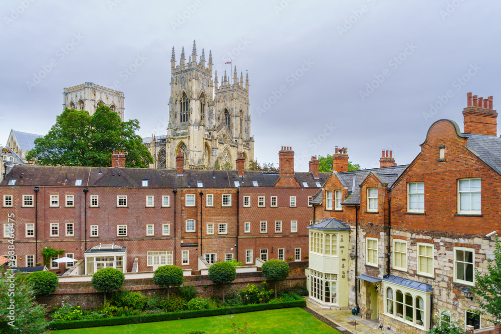 Old brick buildings, and the York Minster, in York