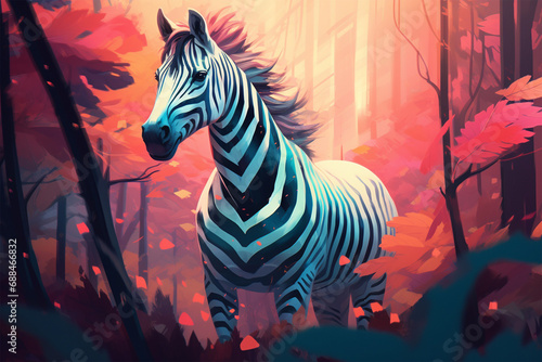 painting style landscape background  a zebra in the forest
