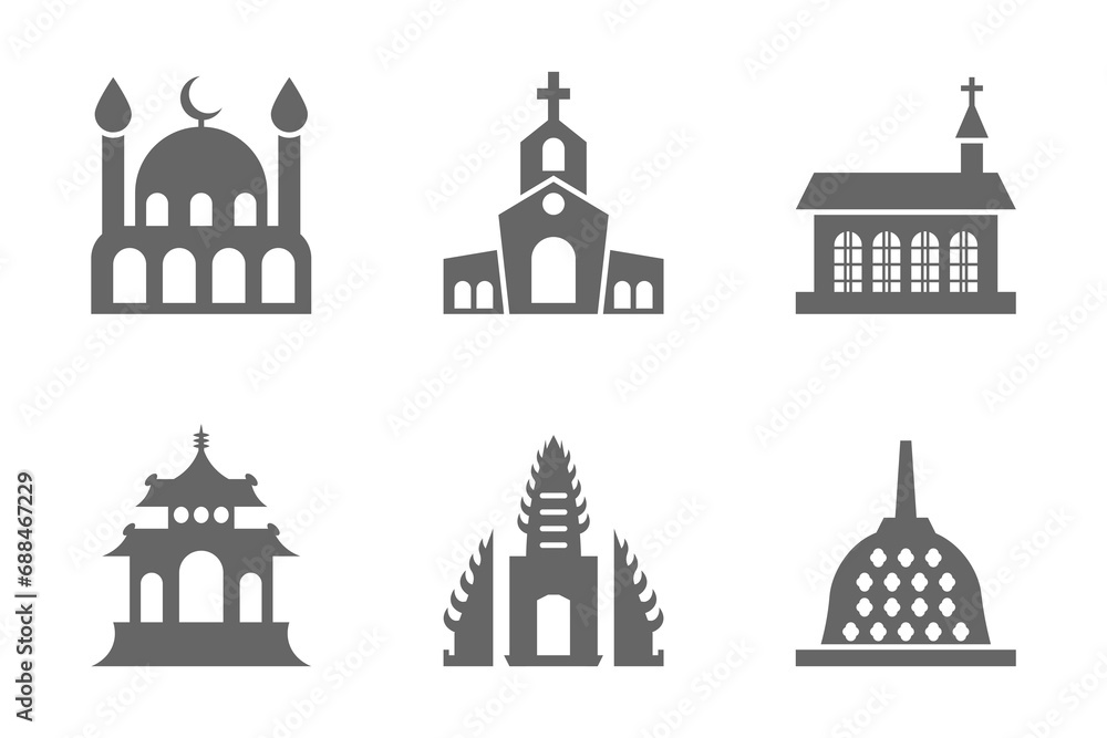 vector collection of places of worship from various religions