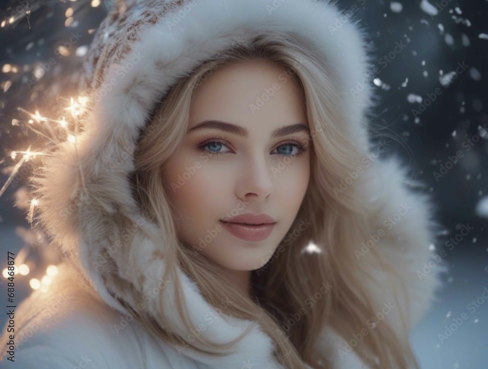 beautiful woman with a Christmas tree in the background beautiful woman with a Christmas tree in the background