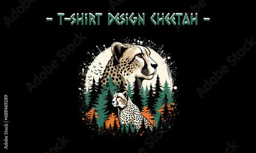 cheetah in forest vector illustration tshirt design