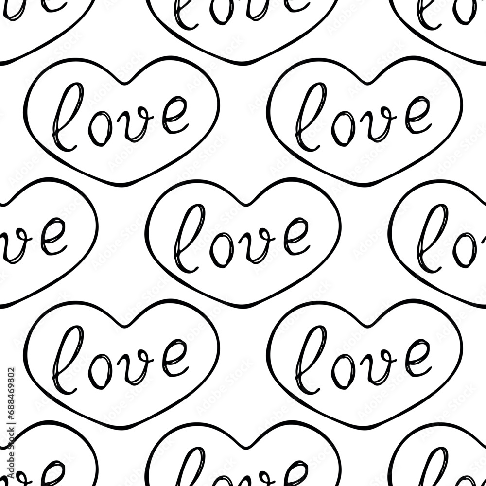 Seamless pattern with hand drawn heart doodle for decorative print, wrapping paper, greeting cards and fabric Seamless pattern with hand drawn heart doodle for decorative print, wrapping paper, greeting cards and fabric
