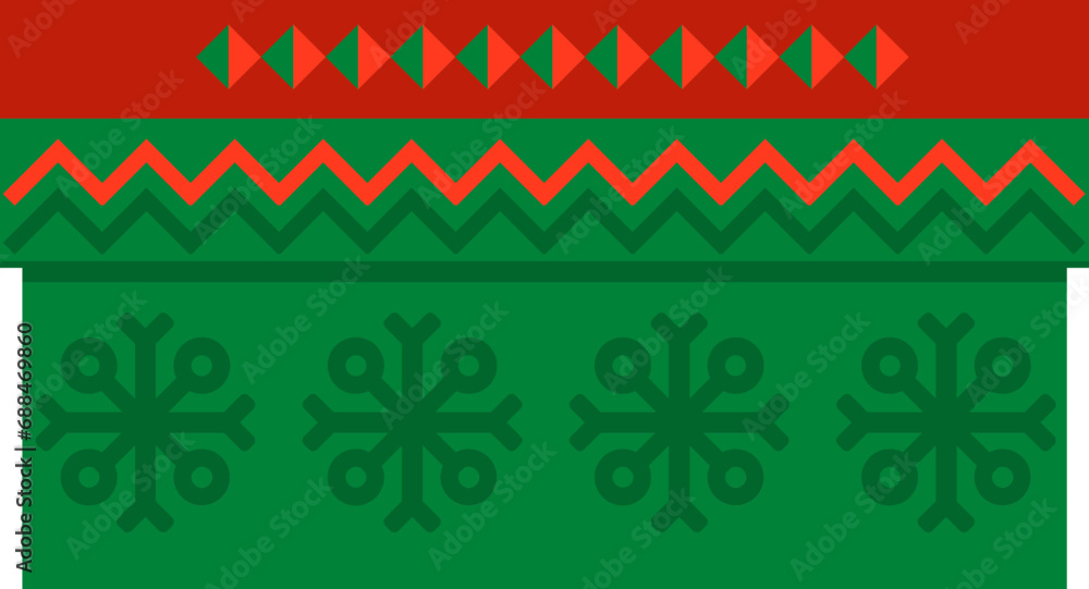 Cardboard box covered lid in wrapping with Norwegian national holiday pattern in red and green colors. Cardboard box in handmade knitted ornate style. Simple flat vector isolated on white background Cardboard box covered lid in wrapping with Norwegian national holiday pattern in red and green colors. Cardboard box in handmade knitted ornate style. Simple flat vector isolated on white background