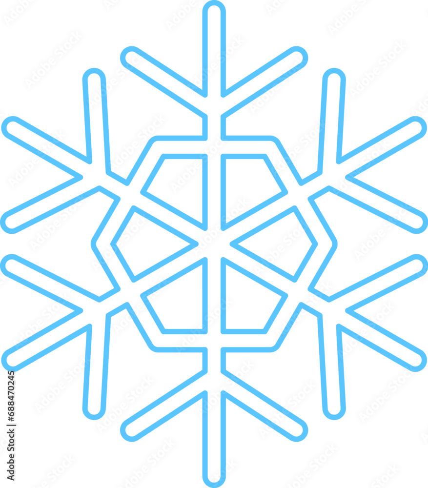 Blue stroked silhouette of snowflake, element of winter festival decoration. Winter snow, Christmas pure miracle symbol. Simple liner vector icon isolated on white background Blue stroked silhouette of snowflake, element of winter festival decoration. Winter snow, Christmas pure miracle symbol. Simple liner vector icon isolated on white background