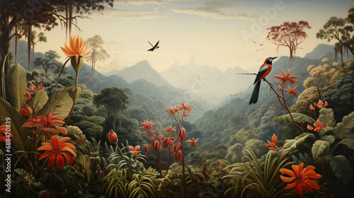 A painting of a jungle scene