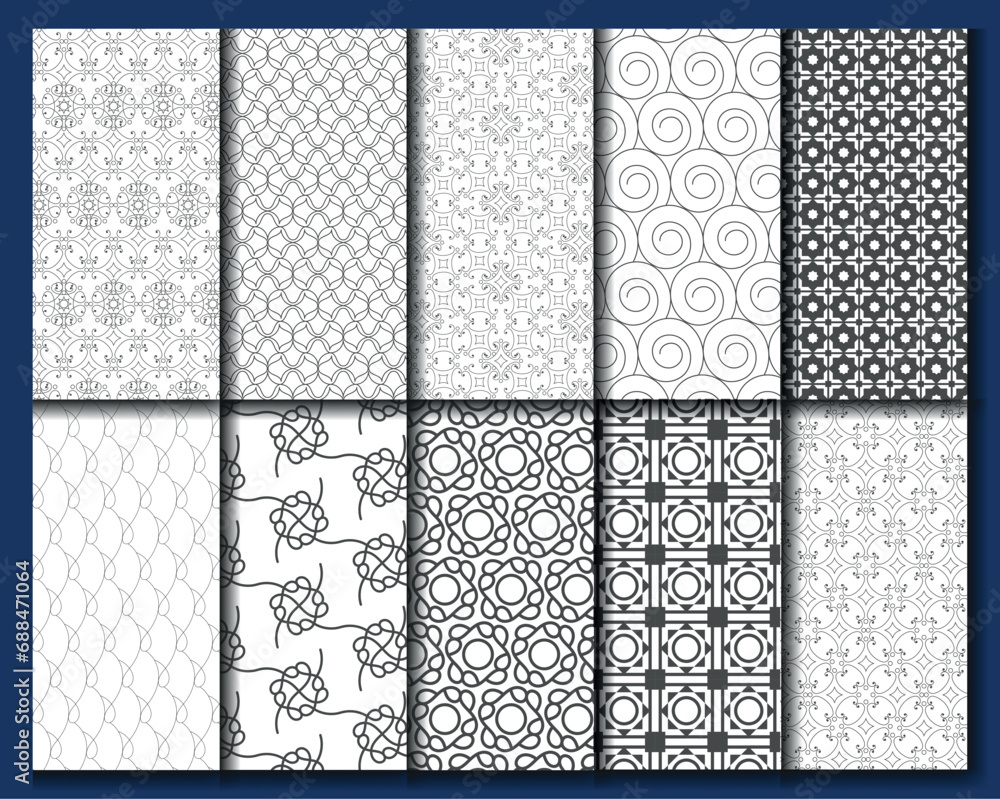 Collection of seamless ornamental vector and Geometric floral set of seamless patterns for Wedding, anniversary, birthday and party. Simple illustrations Design for banner, poster, card, invitation 