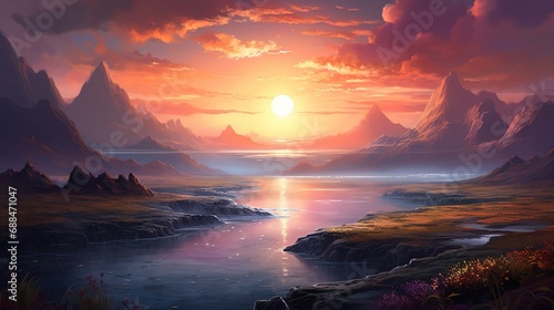 Landscape of an alien planet, view of another planet surface, science fiction background.