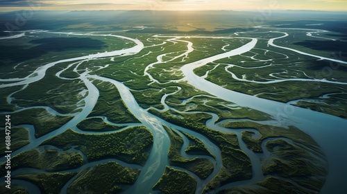 aerial photo of a river delta in the United States' Pacific Northwest photo