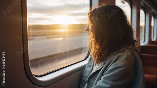 Window of wanderlust: a girl enjoys the nature view from a train.