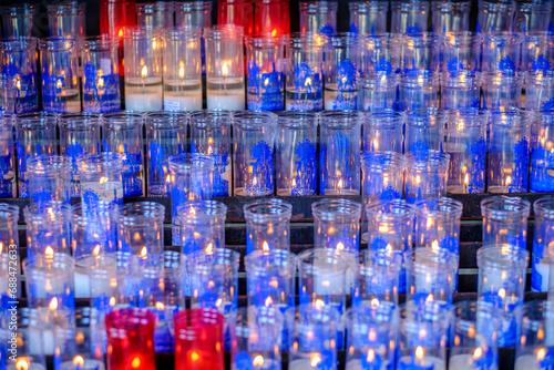 Candles for prayers in the Chapel of the Miracles of Amil, the most visited in Galicia (Spain), located in the Parish of Amil, in the municipality of Morana. photo
