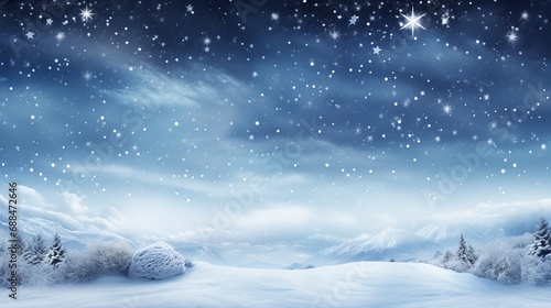 A winter snow scene with Christmas cards and snowflakes falling from the sky © Suleyman