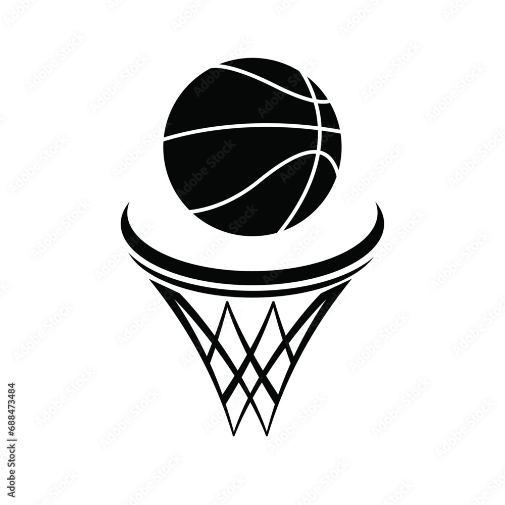 basketball ball and hoop vector icon . - obrazy, fototapety, plakaty 