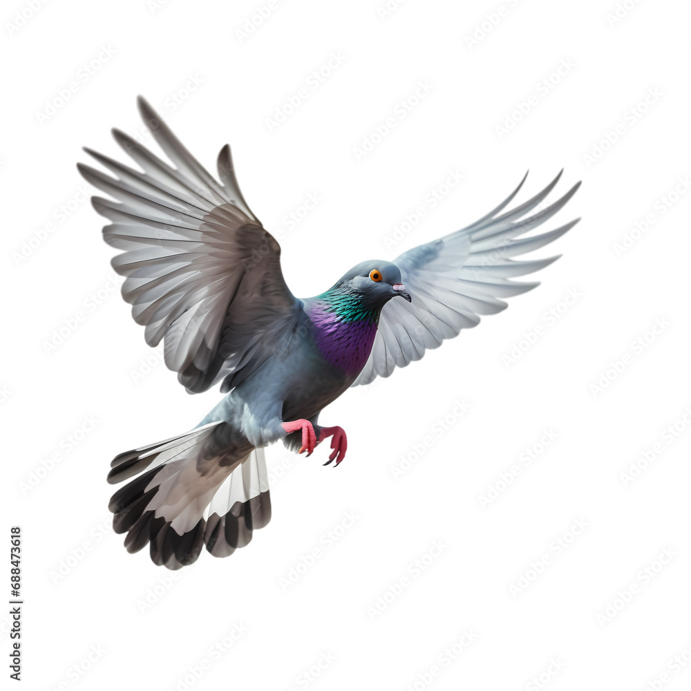 Flying pigeon isolated on transparent background