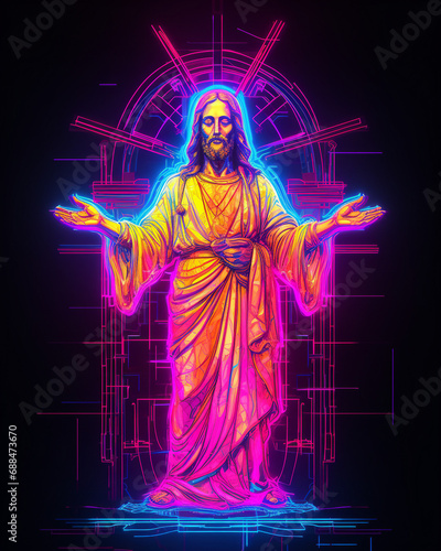 jesus on the cross neon colors