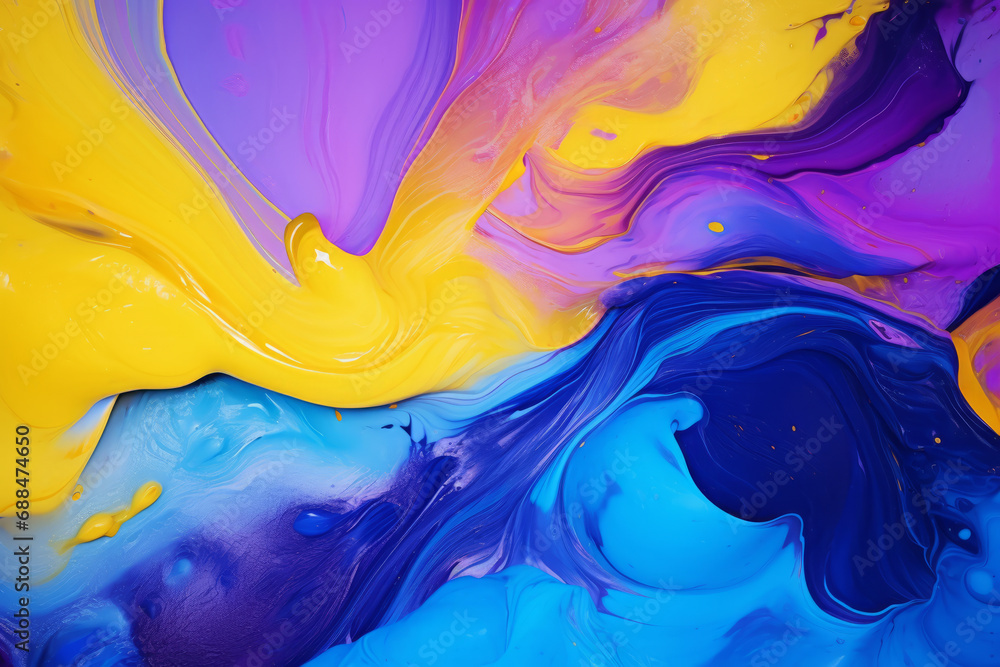 Abstract Acrylic Paint Background - Blue, Yellow, Purple Abstract Acrylic Paint Background - Blue, Yellow, Purple