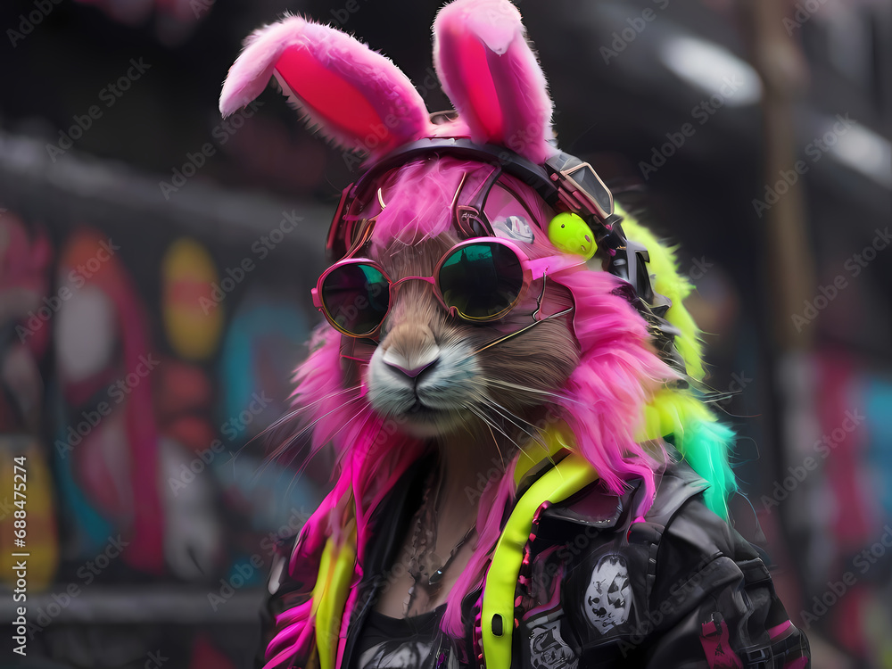 pink neon punk easter bunny