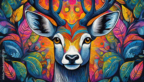 Wallpaper Mural deer bright colorful and vibrant poster illustration Torontodigital.ca