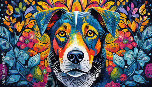 dog bright colorful and vibrant poster illustration