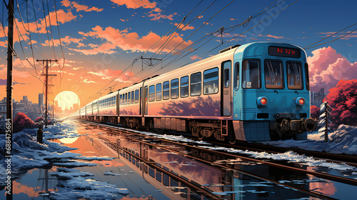 Winter In The Snowy Railway Station Oil Painting Background