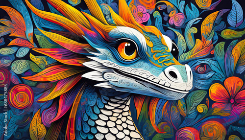 dragon bright colorful and vibrant poster illustration © clearviewstock