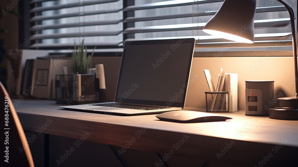 Stylish Office Room With Laptop Setup Stylish Office Room With Laptop Setup