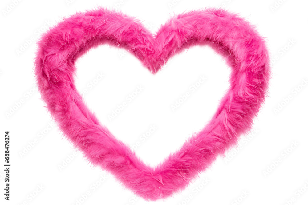 heart shape pink fluffy picture frame isolated on transparent background - design element PNG cutout