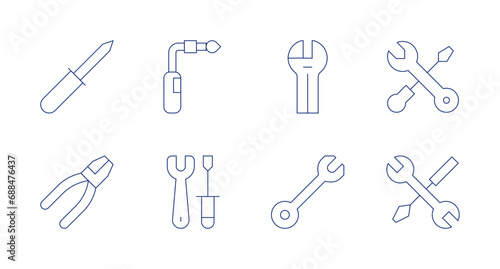 Tools icons. Editable stroke. Containing awl, plier, construction and tools, tools, wrench.
