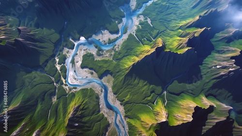 Satellite view of the river and mountains