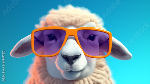 Cute Cartoon Sheep Wearing Sunglasses