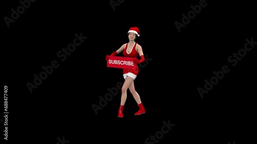 Santa woman with subscribe poster – 3d render with alpha channel. photo