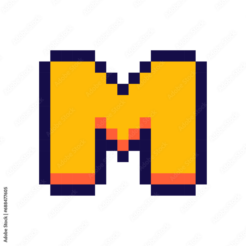 Fototapeta premium Pixel 3d retro arcade game style font and video computer game 8 bit letter flat vector illustration. 